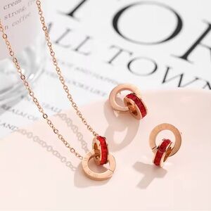 Elegant Red and Gold Necklace and Earring Set